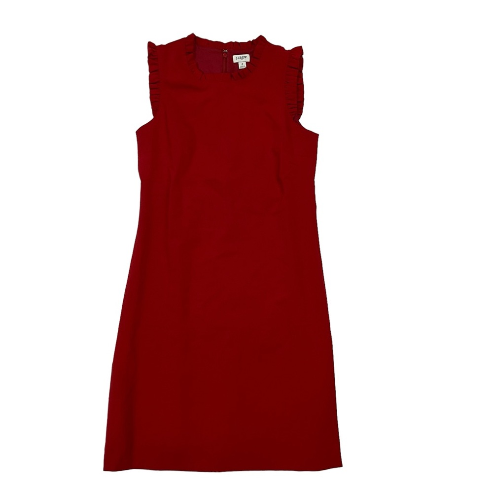 J. Crew Ruffle Neck Suiting Dress Deep Ruby Red Valentines Dress Size 2
